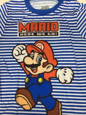 Nintendo Super Mario Blue and Orange Striped Kids Tee shirt lot